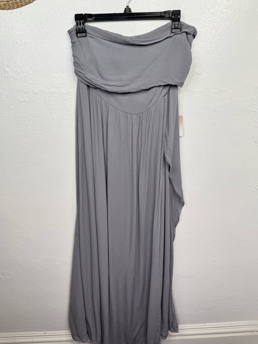 Happily Grey Maxi Skirt Womens Size L Light Gray Smocked Waist Tiered